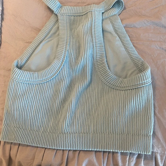 Aerie Real Good Crop Ribbed Tank Top Size M Mint Green Built In Shelf Bra Halter - Picture 2 of 6